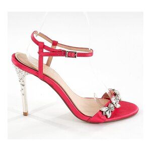 JEWEL BADGLEY MISCHKA Satin Rhinestone Ankle Strap Sandals